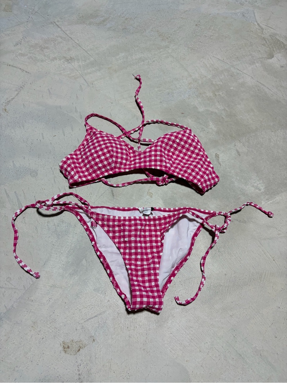 J. Crew Pink Gingham Tie-Side xs Swim Bikini